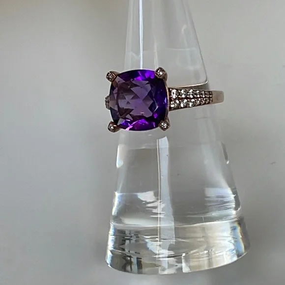 3 ct.Amethyst Cushion Cut Round Ring 6 1/2 - Picture 9 of 16